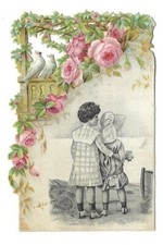 Couple Enfant Rose Colombe  - - Chromo - Trade card
