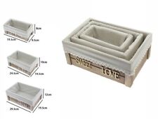 Set 3 Rangements Boîte Boîtes en Bois Revêtu Tissu Plusieurs Dimensions Dfh