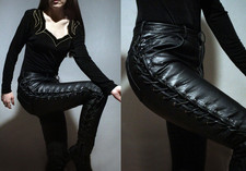 Nouveau pantalon en cuir moto pour femme. Véritable pantalon noir lacé en...