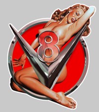 PINUP V8 USA BIG BLOCK HOT ROD 15cm  SEXY EROTIQUE NUE STICKER AUTO (PA091D)