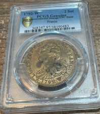 2 sols  1792 W sous coque  U N C  rare