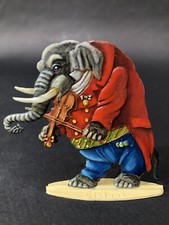 SUPERBE figurine ETAIN PLAT ÉLÉPHANT MUSICIEN jouant du VIOLON CBG ? QUIRALU ?