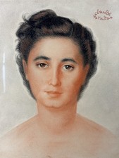 Mon ancien portrait de jeune femme, brune, pastel, cadre signé