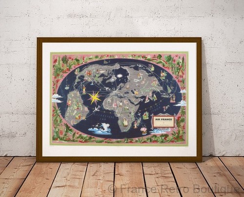 Poster affiche air france map - poster-affiche,