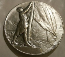 MÉDAILLE BRONZE COLLECTION 1ERE GUERRE 1914 1918 POILU 68MM DRAPEAU RHIN