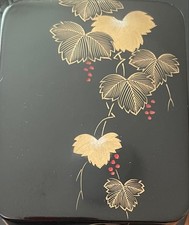 Boîte aux lettres en laque Wajima motif feuille de raisin dorée ancienne...