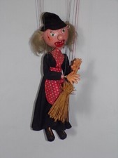 Marionnette  à fil, balancier et Sorcière en bois, 