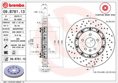 Disque frein avant brembo - de,