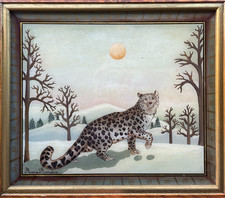 Panthère - Fixé sous verre - Marie AMALIA - Art naïf animalier Tableau Peinture