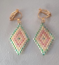 Boucles d'oreilles Losange tissé en perle Miyuki Couleurs Rasta Personnalisable 