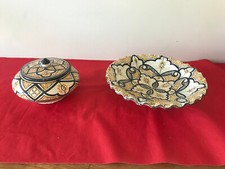 BOÎTE BONBONNIÈRE ET PLAT ANCIENS POTERIE SAFI TUNISIE MAGHREB SIGNÉS ASSORTIS