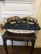 STATUE « COMBAT DE CERFS » PLÂTRE POLYCHROME SIGNÉ 