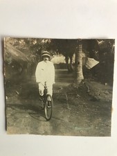 Snapshot Photo originale vintage vélo ancien cycliste chapeau moustache - SB465