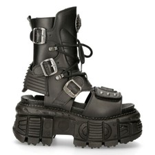 New Rock Bottes BIOS107-V1 Noir Vegan Cuir Unisexe Plateforme Sandal Motard Goth