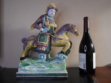 Ancien cavalier cheval chinois grande statue céramique émaillée tuile faîtière