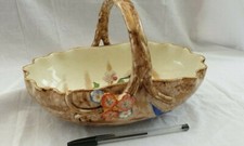 Ancien panier céramique, MAJORELLE NANCY, décor floral et papillons