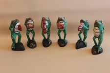 Lot de 6 crapauds musiciens grenouilles en bois peint - orchestre