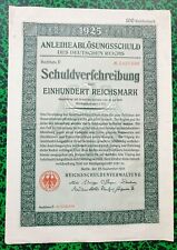 Emprunt République de Weimar (Allemagne) - Belle Obligation de 100 Mark de 1925