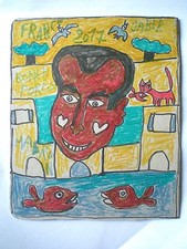 JABER - Dessin original à pointe feutre - MACRON - Unique - Dessin au crayon - 2017