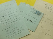 Aurelien SCHOLL (1833-1902) ROMANCIER. Fondateur LE NAIN JAUNE. 2x AUTOGRAPHE