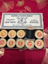 mercerie ancienne - 1 bobine de fil de lin 3 cordes fini satin d'ALOST