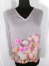 Top tee shirt Tunique gris coton/soie léger PAUSE CAFE 40 imprimé fleurs