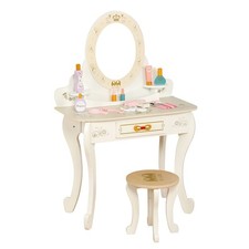 Coiffeuse en Bois pour Enfant, Accessoires, Mirroir Orientable et Tabouret