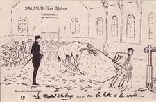 Carte postale ancienne postcard SAUMUR les bûches travail à la longe dessin