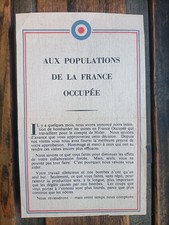 Tract Allié parachuté. OCCUPATION WW2 "aux populations de la France occupée"