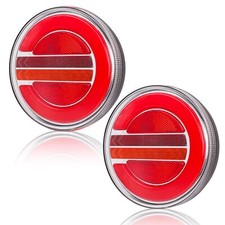 2 Pcs LED Remorque Feux Arrière 12V/24V Rond Étanche Feu Arrière Frein Cligno...