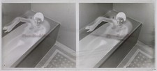 Nue Artistique Baignoire Photo NEGATIVE Plaque verre Stereo Vintage c1930