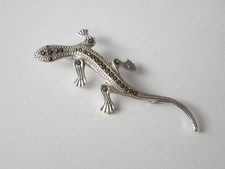 Broche Lézard Argent 835 Marcasite Gecko Salamandre 4,5 g/6,2 x 2,1 cm