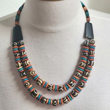Collier Grosses Perles Multicolores Batik Ethnique Africain XXème 