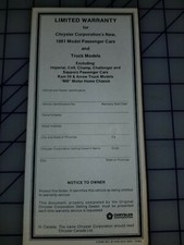 Chrysler Dodge Plymouth 1981 garantie propriétaire manuel supplément camion voiture fourgon