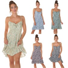 Robe Femme Florale Avec Nœud Tendance Genou Évasée Bretelles Fines Neuve