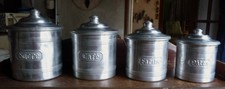 Série de 4 pots à épices anciens en aluminium/Alu/Sucre/café/farine/pâtes 40's