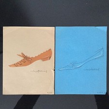 2 Dessins Anciens Chaussures Signés Denyse Bertrand Artiste Bordeaux 1921-2011