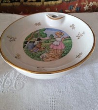 Ancienne assiette à bouillie chauffante Décor Enfants Et Animaux De La Ferme