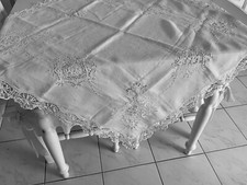 linge ancien Nappe En Lin Brodé Richelieu Dentelle Point Irlandais Et Au Fuseau