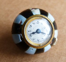 Montre pendentif boule émail vers 1920 Swiss bijou ancien enamel watch