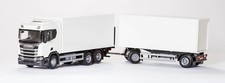 EMEK - Camion blanc avec remorque 1 + 1 essieu et hayon - SCANIA CR 6x4 - 1/2...