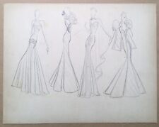 Dessin Original Art Déco José De Zamora Portrait Femmes Robes Croquis Mode 1930s