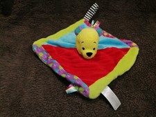 doudou plat attache tétine Winnie l'ourson bleu vert rouge   Disney  Etat neuf