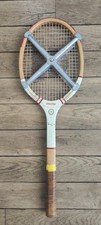 ⚪ Ancienne Raquette De Tennis En Bois Et Cuir DUNLOP Alpha Vintage Déco Rétro