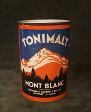 ANCIENNE BOITE MÉTAL TONIMALT , HAUT. 15 CM.