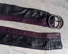 Large ceinture en cuir souple bordeaux et noire La Fée T 90