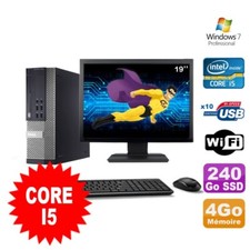 Lot PC Dell Optiplex 990 SFF I5-2400 3.1GHz 4Go 240Go SSD DVD Wifi W7 + Ecran 19