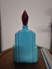  Flacon De Parfum Style Art Déco OPALINE  Bleu Turquoise H 19 Cm