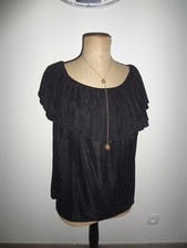 3 48 50 TOSCANE HAUT TOP CHIC TUNIQUE NOIR PAILLETTE ELASTIQUE EPAULE   TRES SYM
