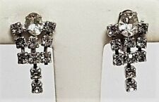 BIJOU VINTAGE BOUCLES D'OREILLES CRISTAL BLANC MÉTAL ARGENTÉ FERMOIR A VIS / H1